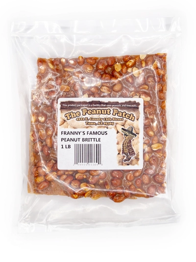 Frannys Famous Peanut Brittle 1 LB_Label Bag of our Franny's Famous Peanut Brittle from The Peanut Patch.